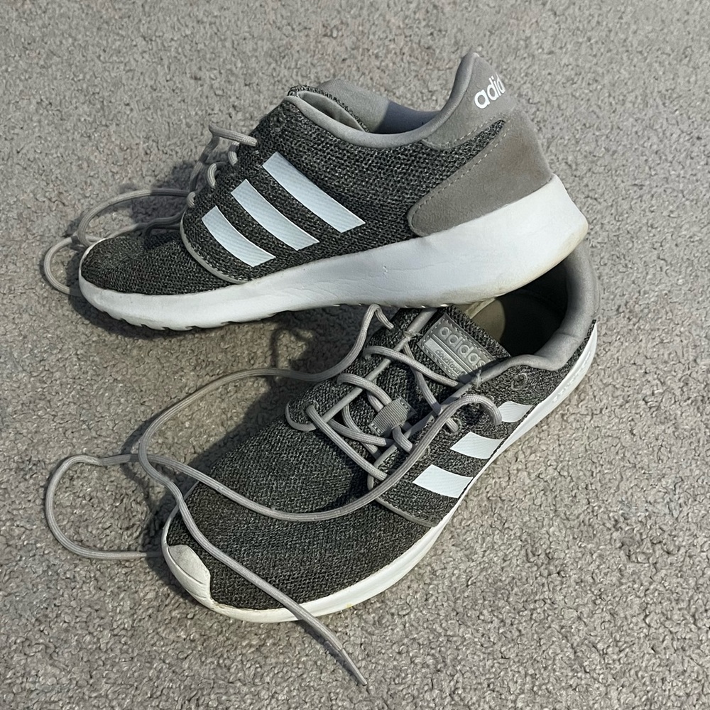 Gray and White Adidas sneakers